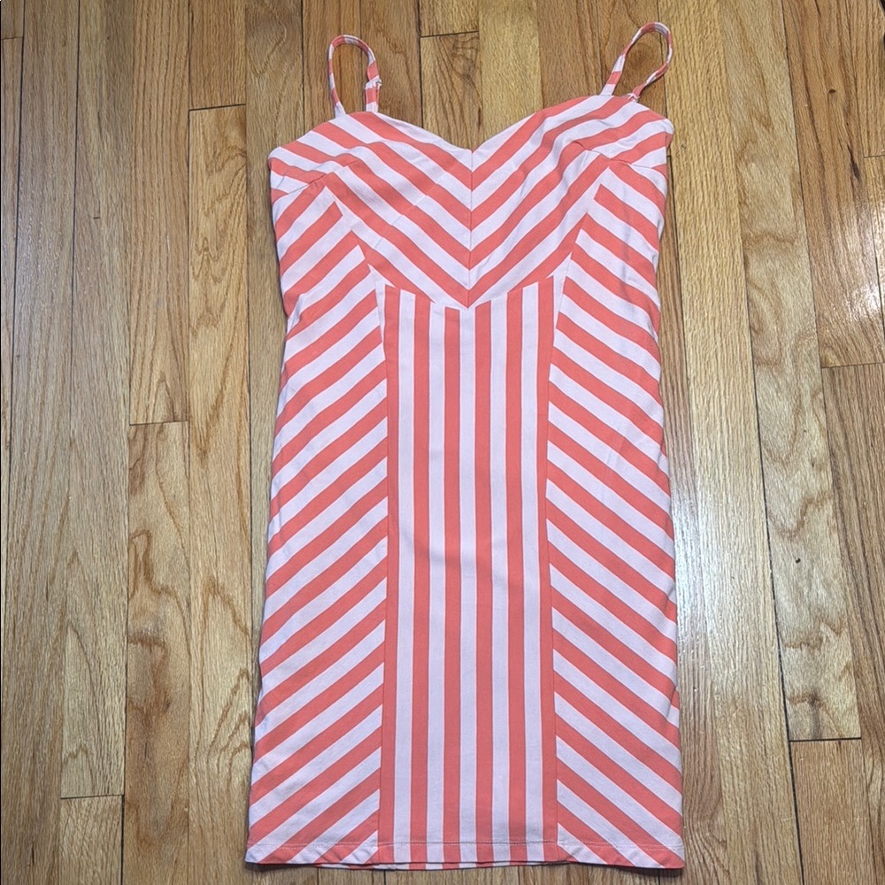 bebe Dress Women's Striped Coral Mini Dress M Altered